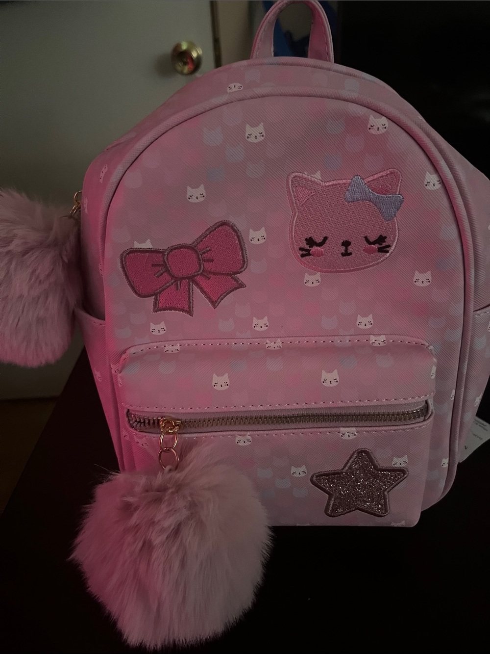 Under One Sky Pink Kids Cat Mini Backpack with Faux-Fur Pom Pom
